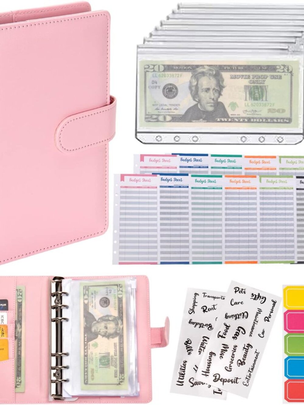 Budget Binder A6 Money Saving Binder with Zipper Cash Envelopes
